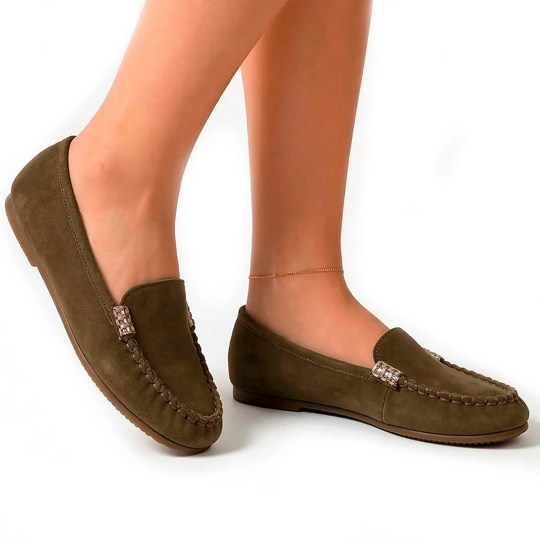 Women's Faux Suede Slip-On Flats with Whipstitch Detail