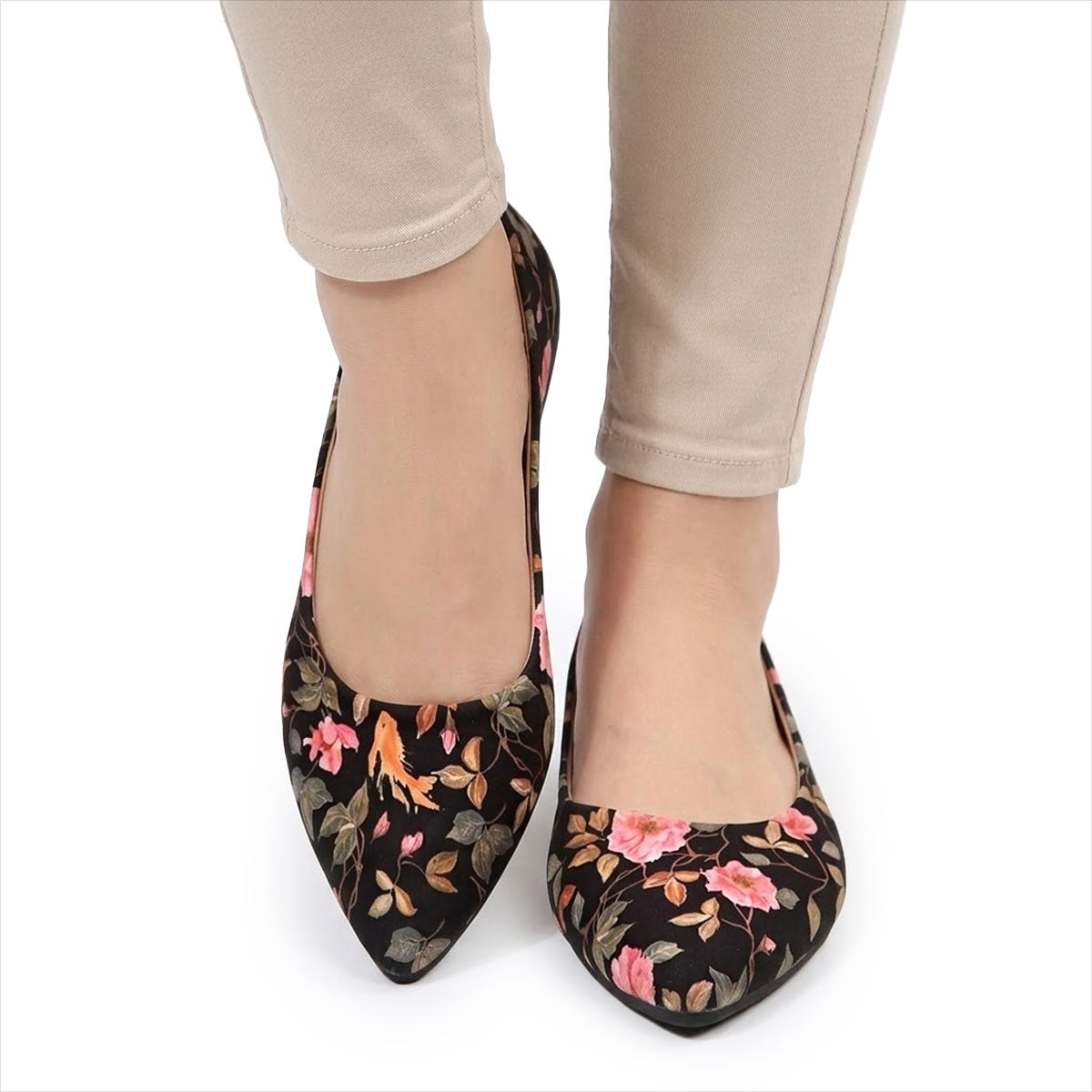 Women's Floral Print Pointed Toe Ballerina Flats