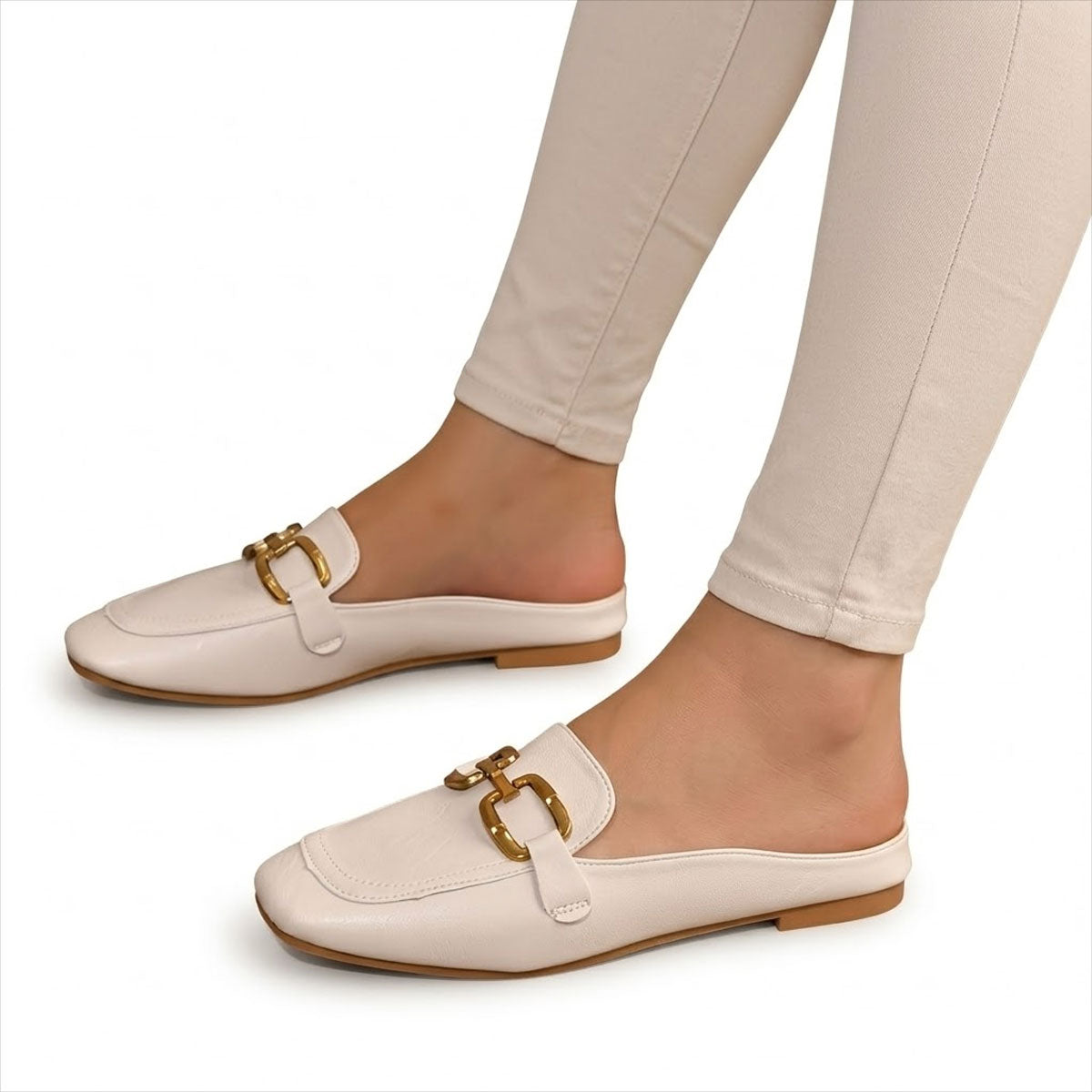 Women's Smooth-Grain Faux Leather Mules with Horsebit Detail