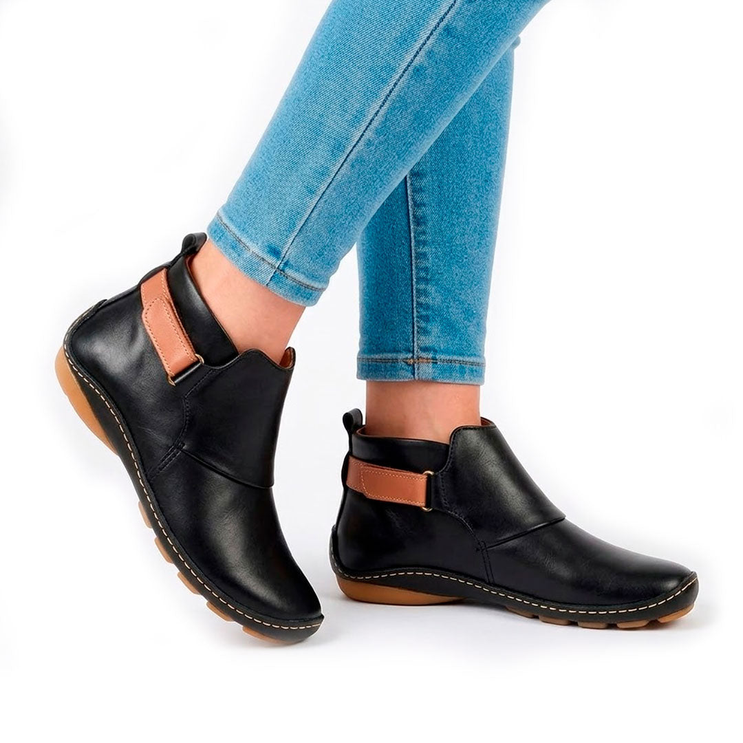 Women's Textured Faux Leather Ankle Boots with Ankle Strap