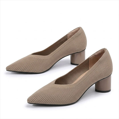 Women's Breathable Knit Pointed Toe Block Heels