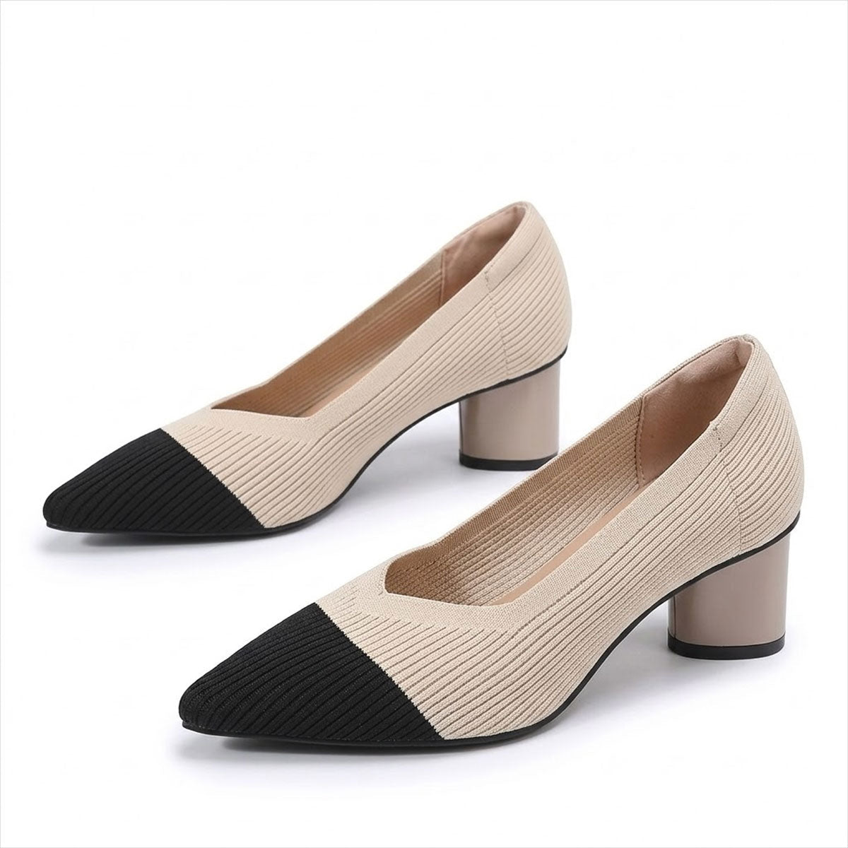 Women's Breathable Knit Pointed Toe Block Heels