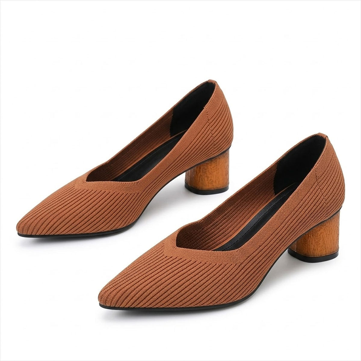 Women's Breathable Knit Pointed Toe Block Heels