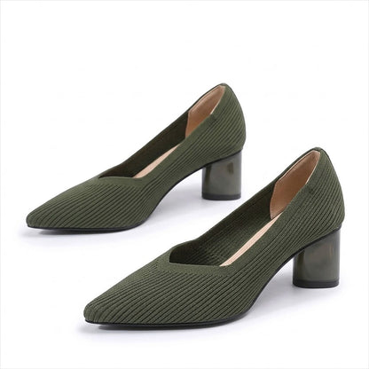 Women's Breathable Knit Pointed Toe Block Heels