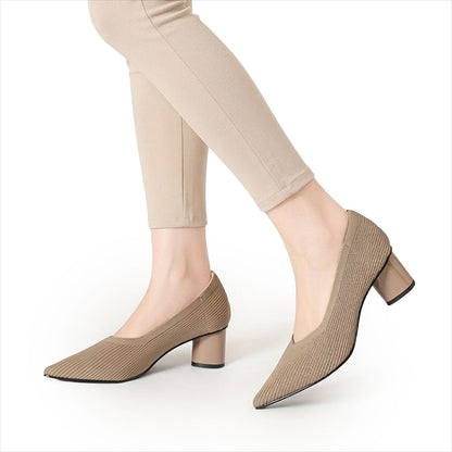 Women's Breathable Knit Pointed Toe Block Heels