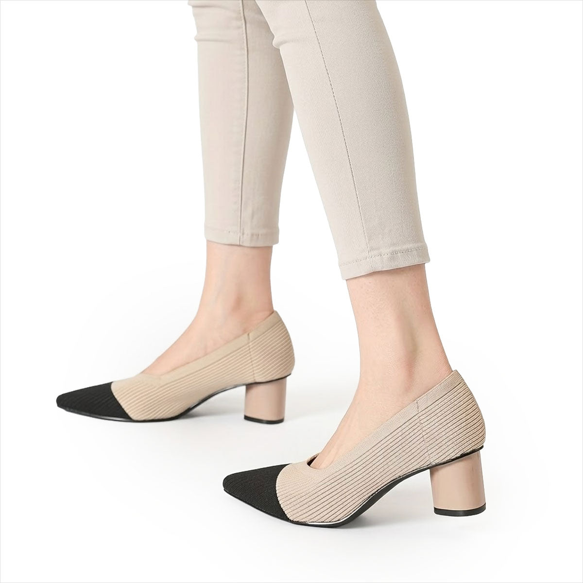 Women's Breathable Knit Pointed Toe Block Heels