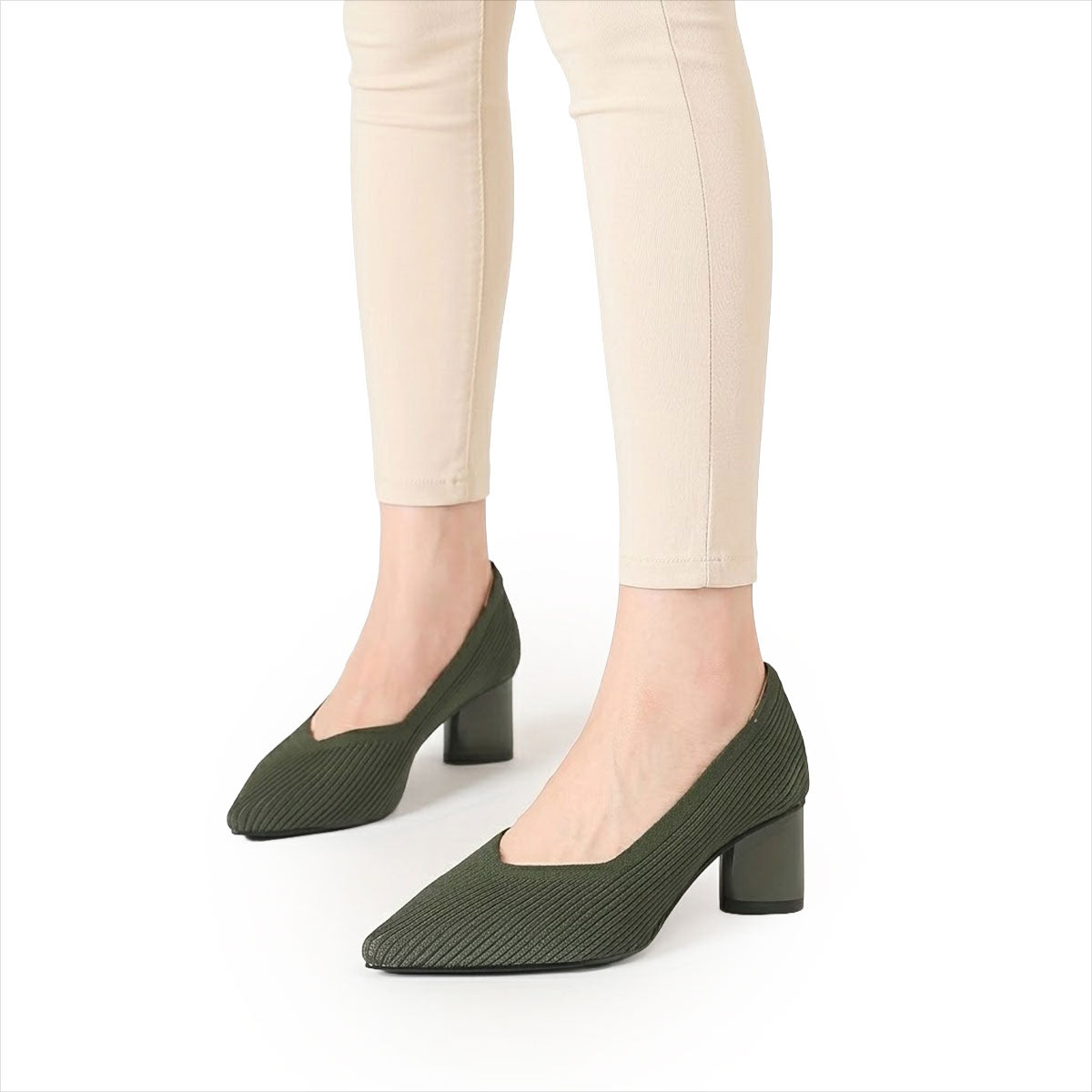 Women's Breathable Knit Pointed Toe Block Heels