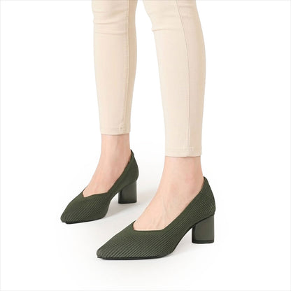 Women's Breathable Knit Pointed Toe Block Heels