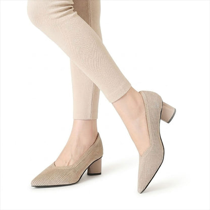 Women's Breathable Knit Pointed Toe Block Heels