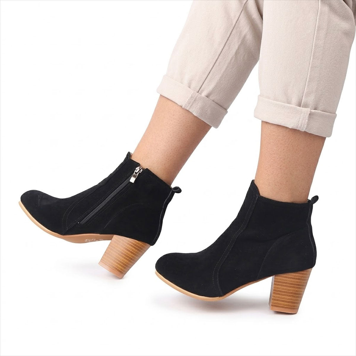 Women's Faux Suede-Look Block Heel Ankle Boots