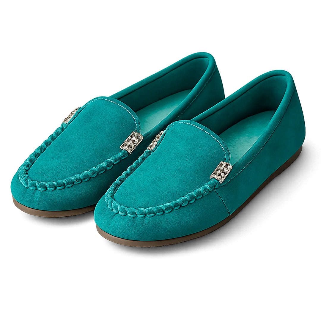 Women's Faux Suede Slip-On Flats with Whipstitch Detail