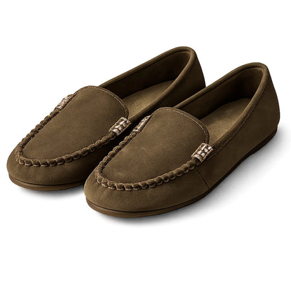 Women's Faux Suede Slip-On Flats with Whipstitch Detail