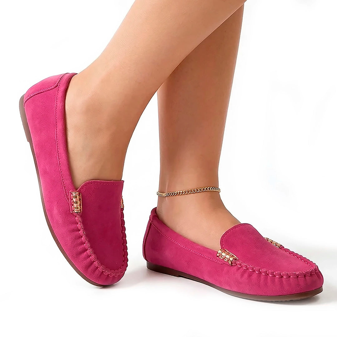 Women's Faux Suede Slip-On Flats with Whipstitch Detail
