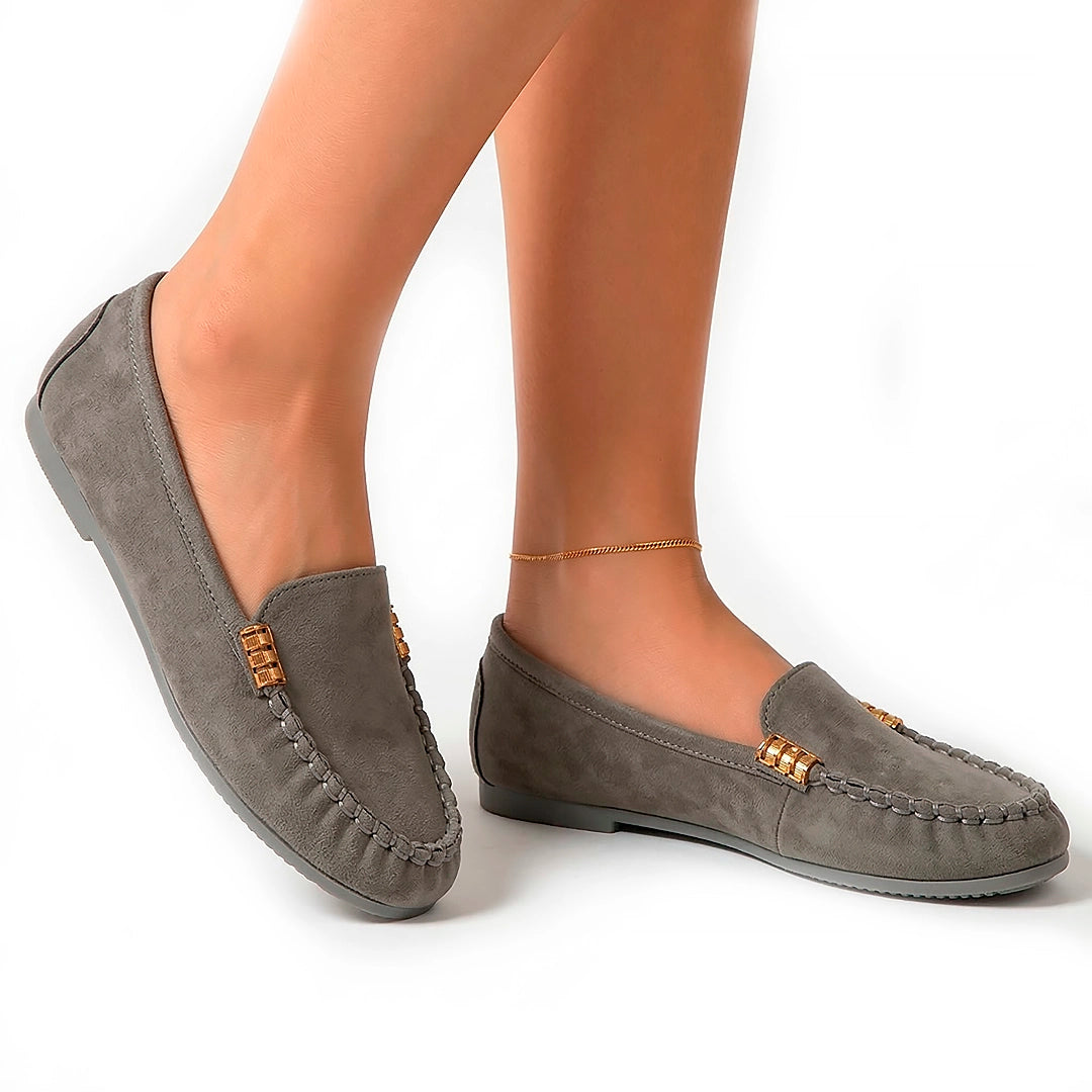Women's Faux Suede Slip-On Flats with Whipstitch Detail