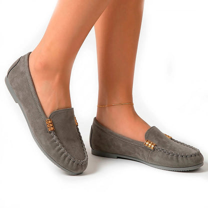 Women's Faux Suede Slip-On Flats with Whipstitch Detail