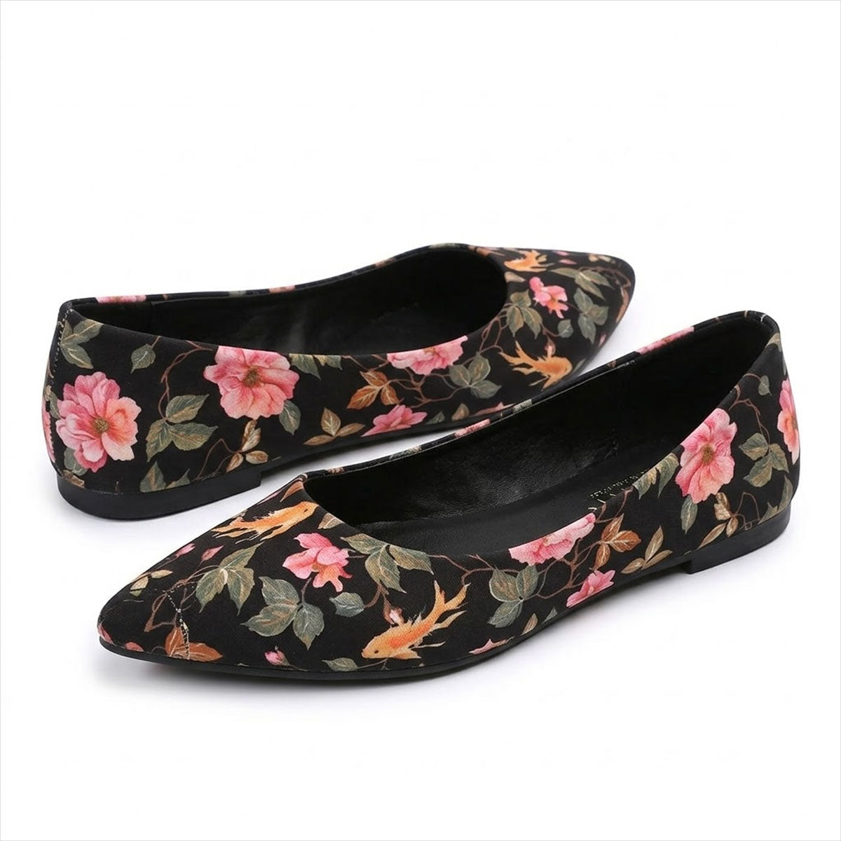 Women's Floral Print Pointed Toe Ballerina Flats