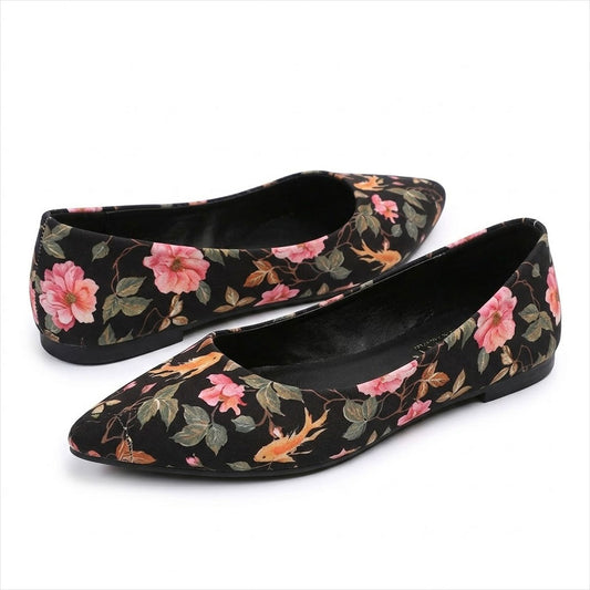 Women's Floral Print Pointed Toe Ballerina Flats