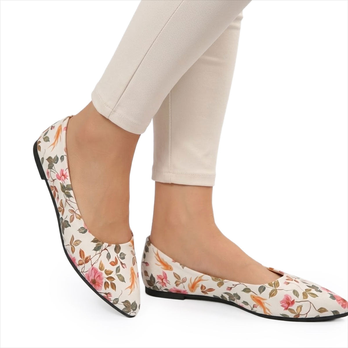 Women's Floral Print Pointed Toe Ballerina Flats