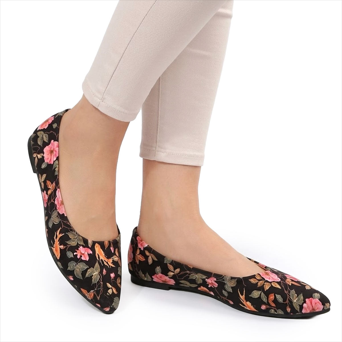 Women's Floral Print Pointed Toe Ballerina Flats