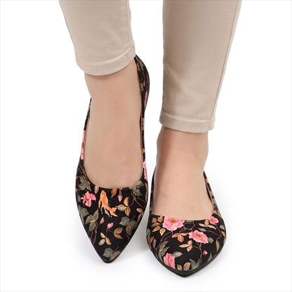 Women's Floral Print Pointed Toe Ballerina Flats