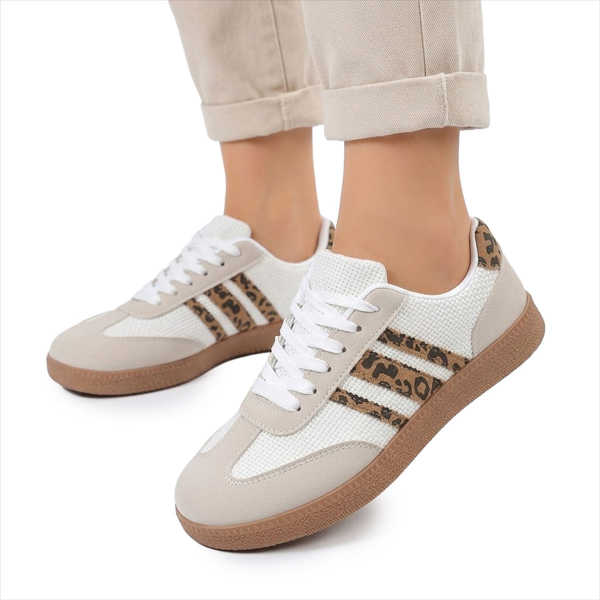 Women's Leopard-Stripe Retro Trainers