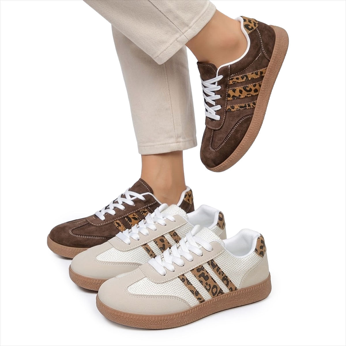 Women's Leopard-Stripe Retro Trainers