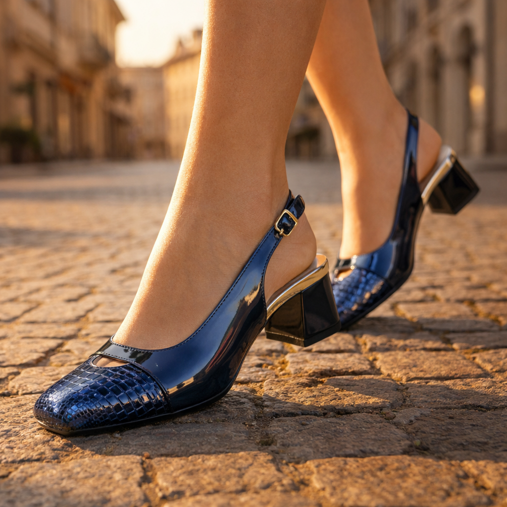 Women's Patent-Finish Slingback Block Heel Shoes