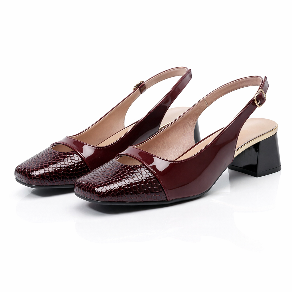 Women's Patent-Finish Slingback Block Heel Shoes