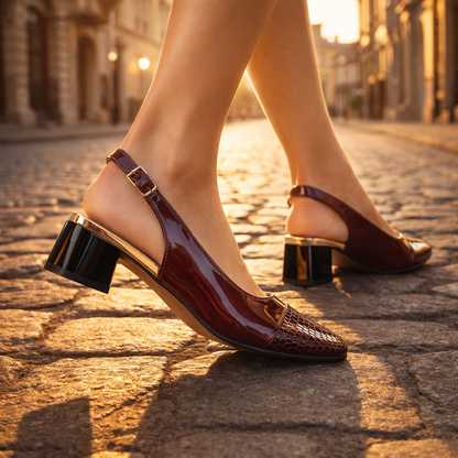 Women's Patent-Finish Slingback Block Heel Shoes