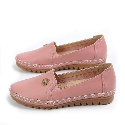 Women's Pebbled Faux Leather Loafers with Floral Detail