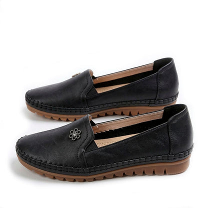 Women's Pebbled Faux Leather Loafers with Floral Detail