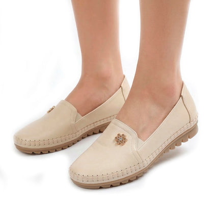 Women's Pebbled Faux Leather Loafers with Floral Detail