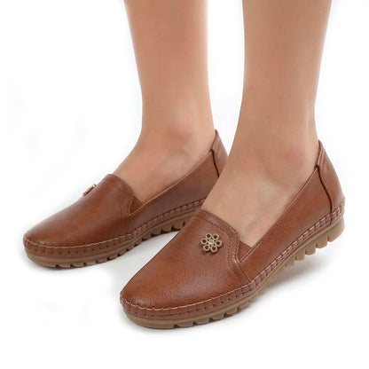 Women's Pebbled Faux Leather Loafers with Floral Detail
