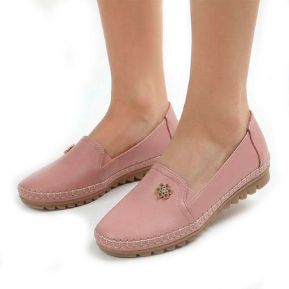 Women's Pebbled Faux Leather Loafers with Floral Detail