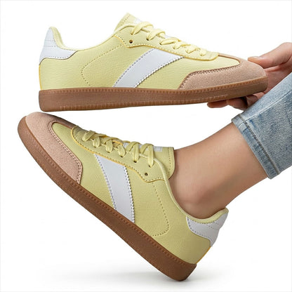 Women's Pebbled Faux Leather Retro Gum-Sole Trainers