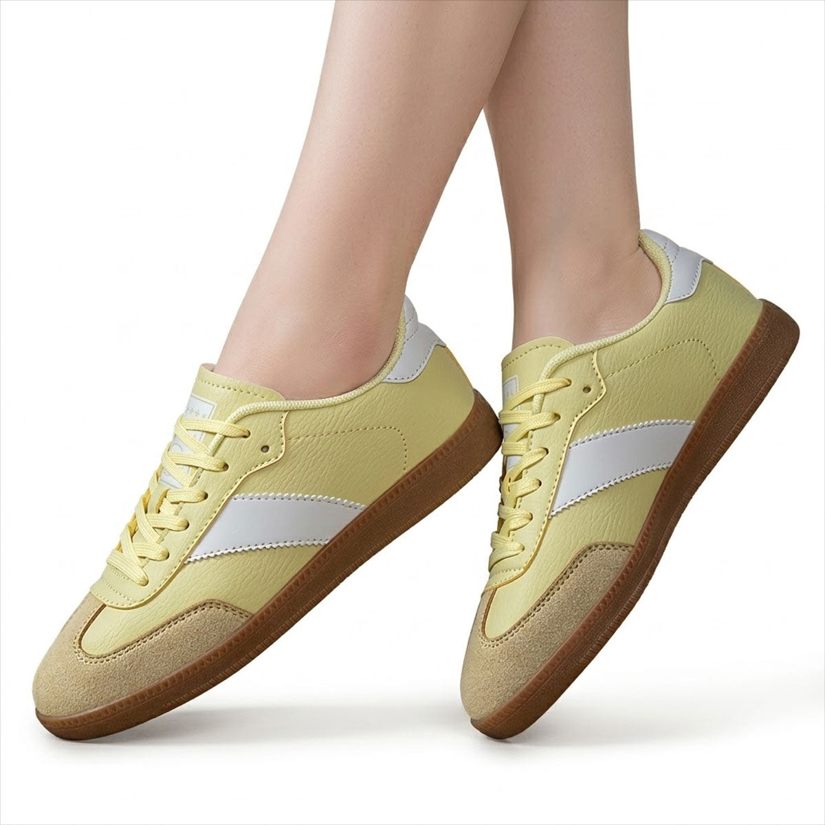 Women's Pebbled Faux Leather Retro Gum-Sole Trainers