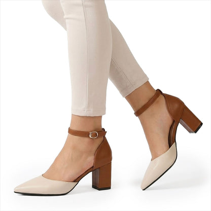 Women's Pointed Toe Ankle Strap Block Heels