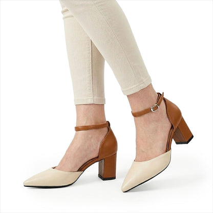 Women's Pointed Toe Ankle Strap Block Heels