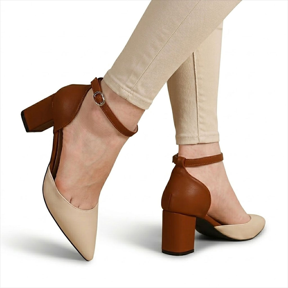 Women's Pointed Toe Ankle Strap Block Heels
