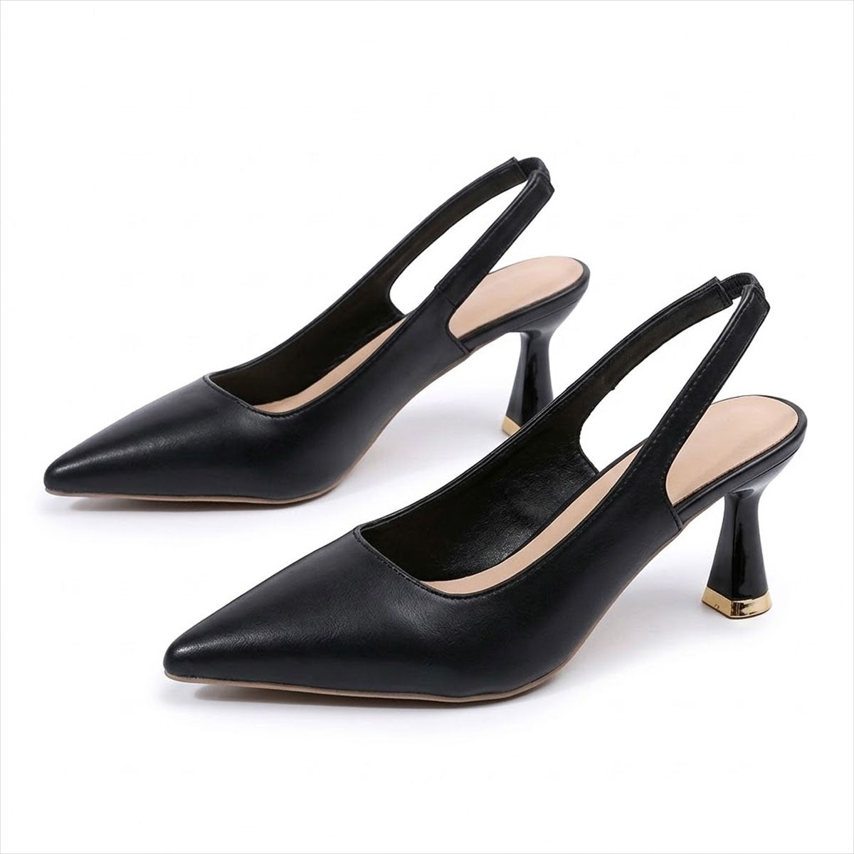 Women's Pointed Toe Slingback Heels with Flared Mid-Heel