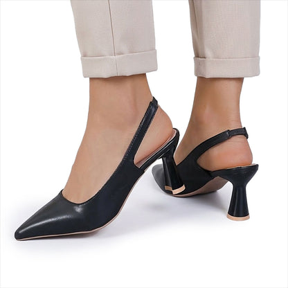 Women's Pointed Toe Slingback Heels with Flared Mid-Heel