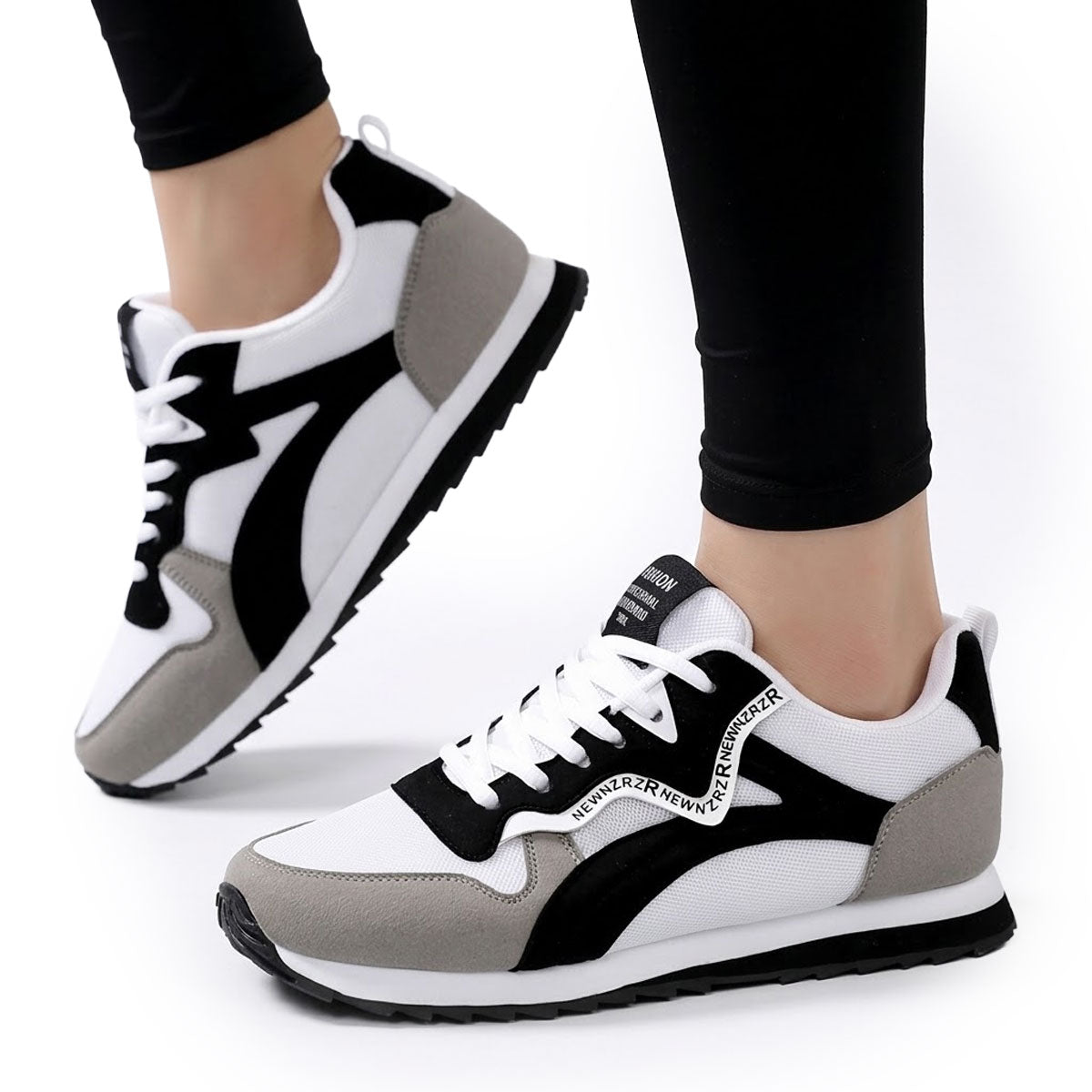 Women's Retro Colour-Block Faux Suede Trainers