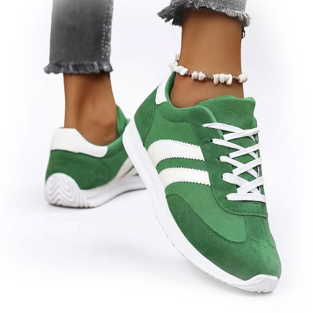 Women's Retro Striped Lace-Up Trainers