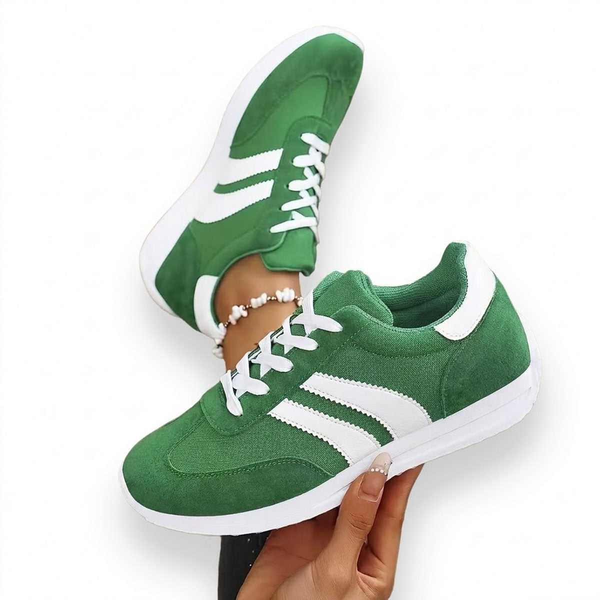 Women's Retro Striped Lace-Up Trainers