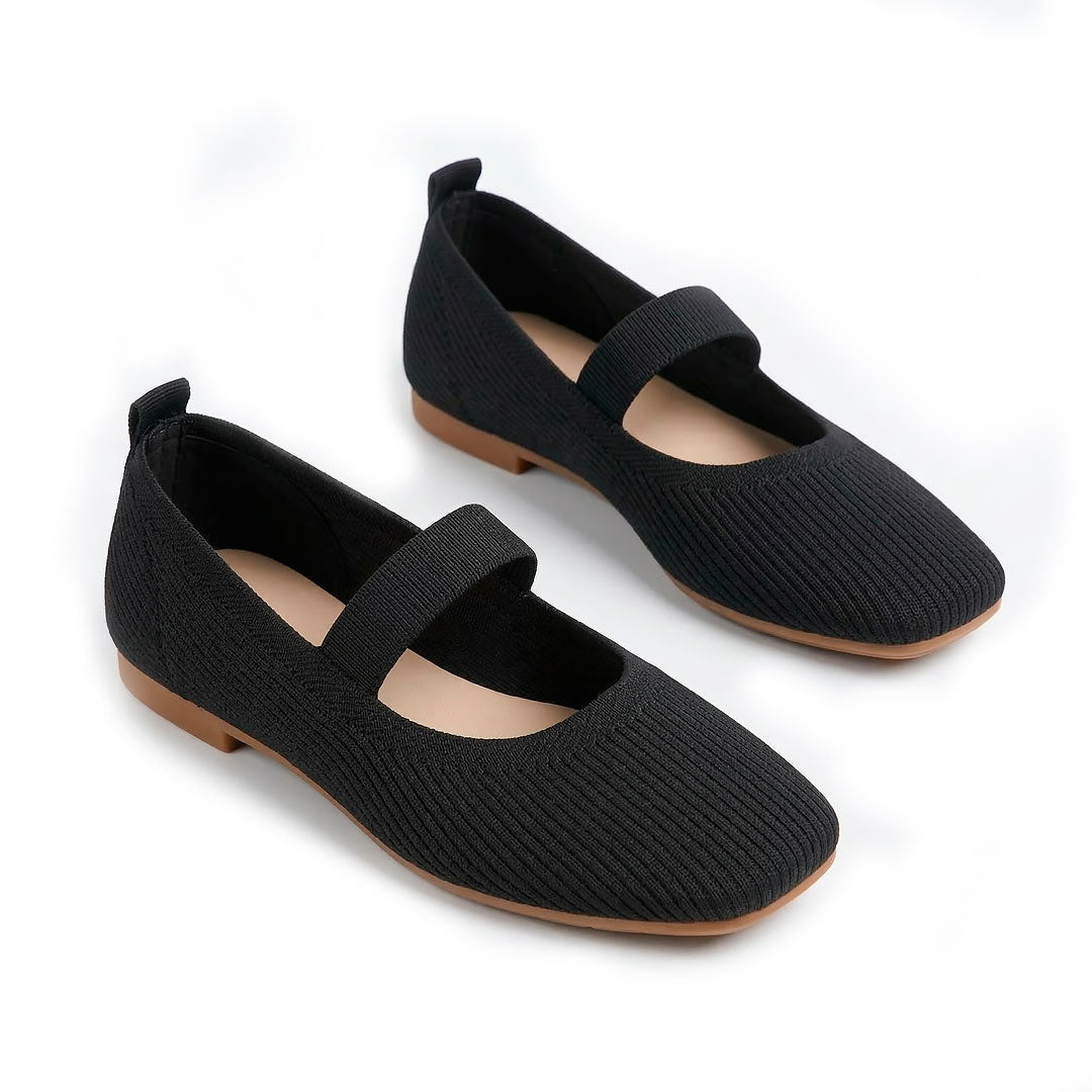 Women's Ribbed Knit Square-Toe Mary Jane Flats