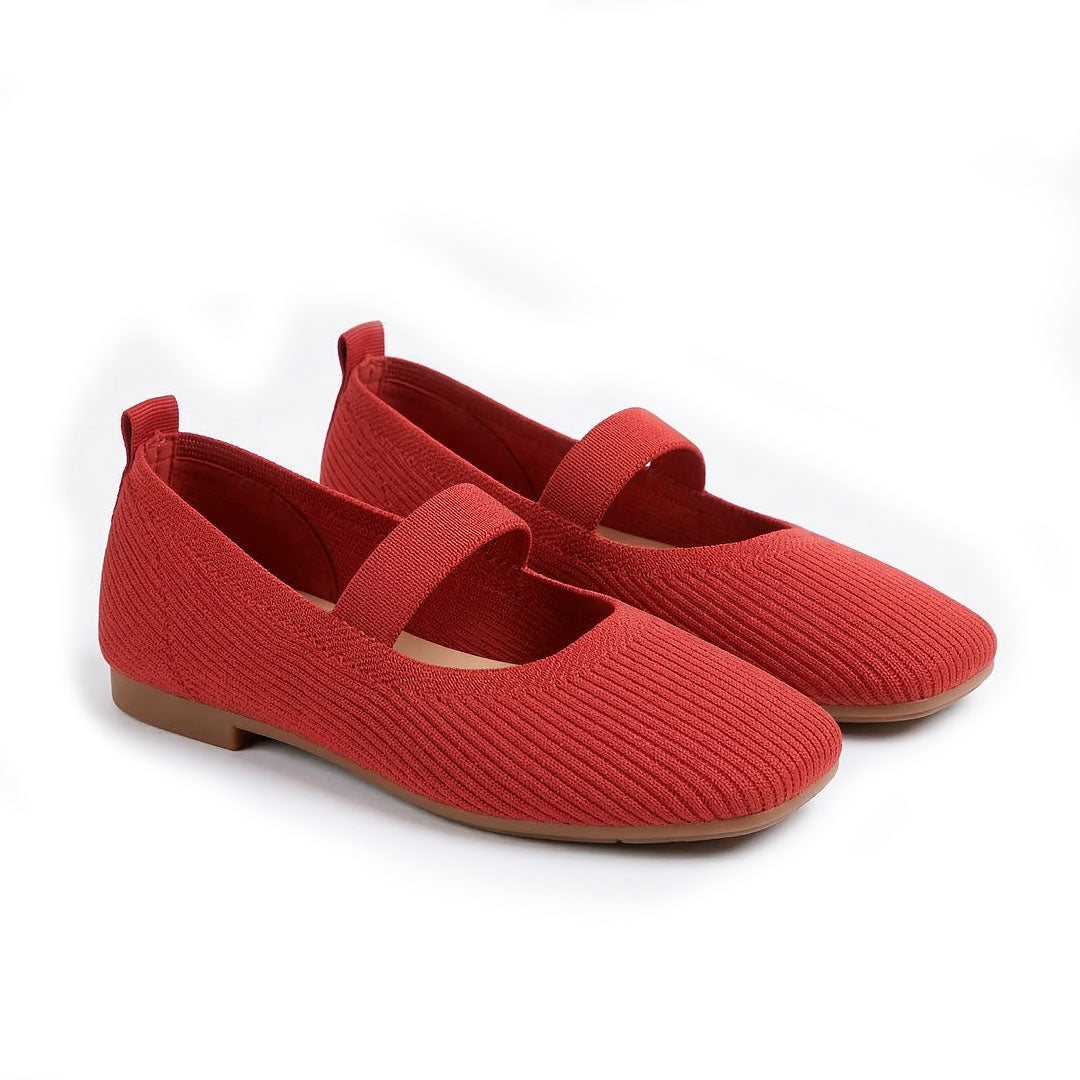 Women's Ribbed Knit Square-Toe Mary Jane Flats
