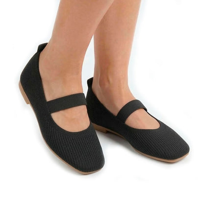 Women's Ribbed Knit Square-Toe Mary Jane Flats