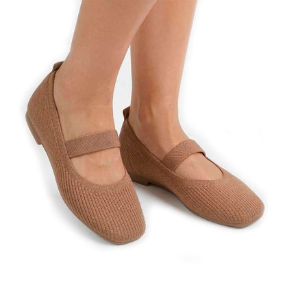 Women's Ribbed Knit Square-Toe Mary Jane Flats