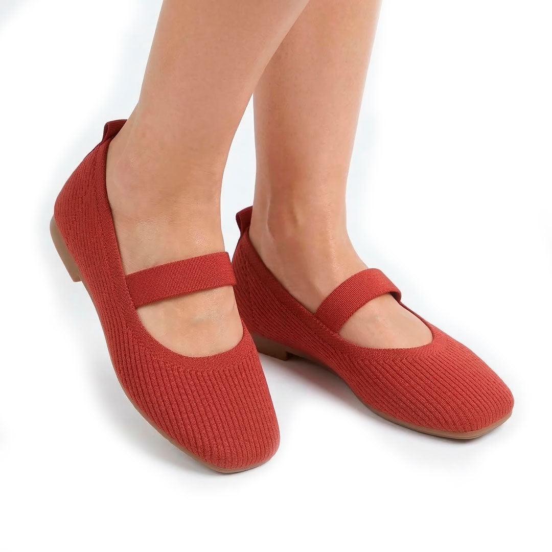 Women's Ribbed Knit Square-Toe Mary Jane Flats