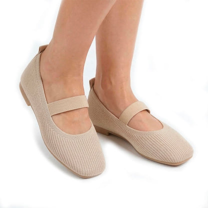 Women's Ribbed Knit Square-Toe Mary Jane Flats
